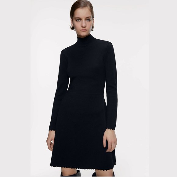 ZARA Knit Dress with Scalloped Trim - Picture 3 of 9